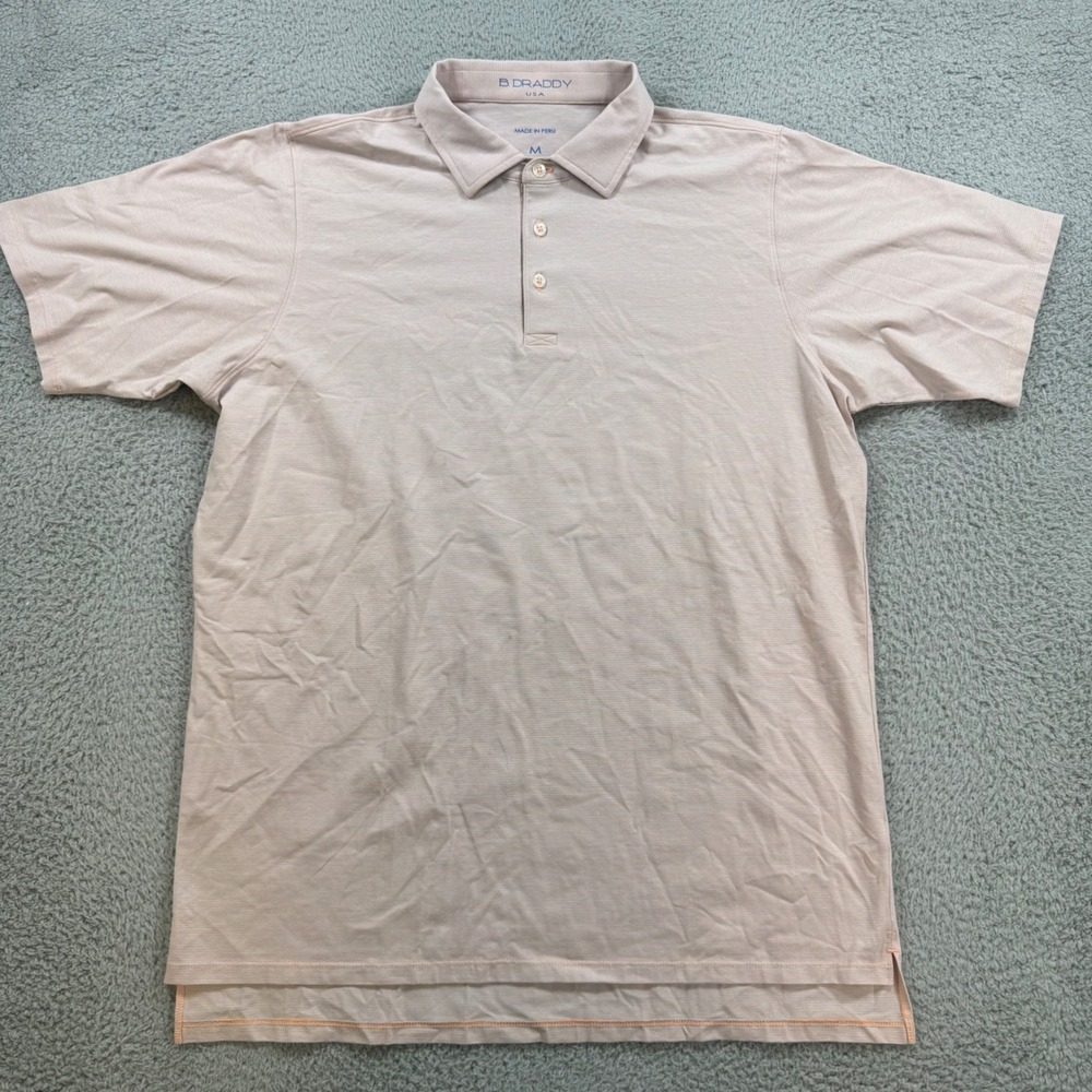 B. Draddy Mens Pima Cotton Stretch Polo Shirt Pink Orange Stripe Size M